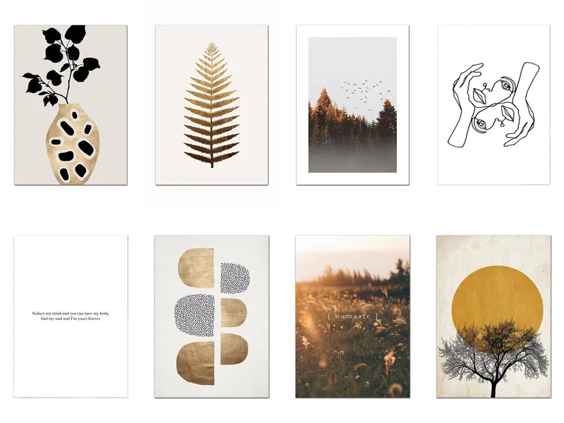 Poster Namaste Goldige Halbkreise und Linien Art Gesicht als Deko Print ohne Rahmen