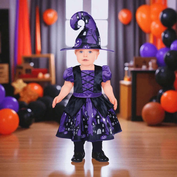 Hexenkostüm Lila für Kinder – Kleid & Hut