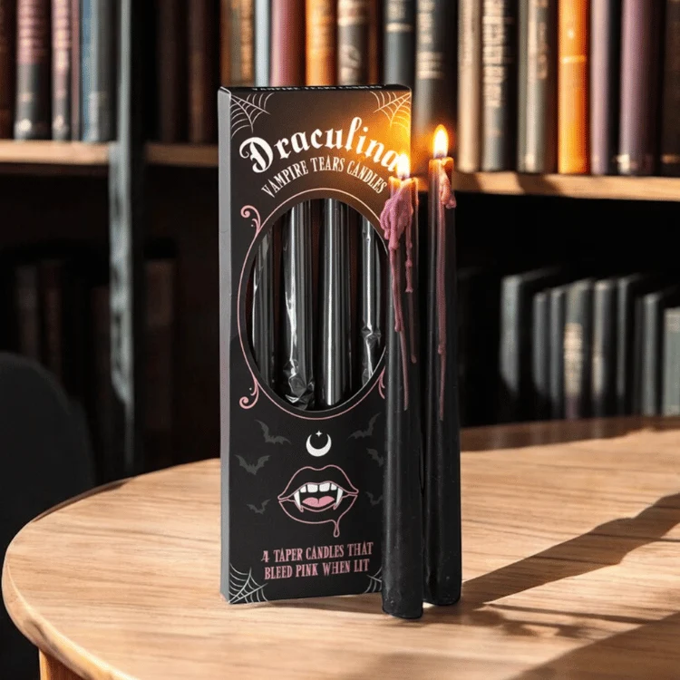 Vampir Kerzen PINKE Tränen! Schwarze Kerzen 4er Set