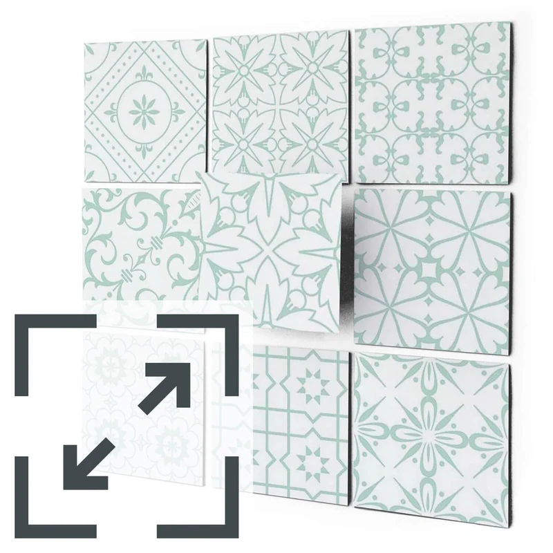 Eigene Größe - Fliesenaufkleber Set - Design: Türkise Ornamente