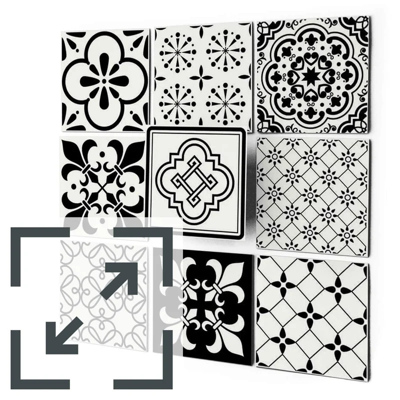 Eigene Größe - Fliesenaufkleber Set - Design: Schwarz weiße Fantasie