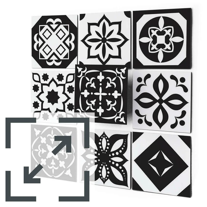 Eigene Größe - Fliesenaufkleber Set - Design: Schwarz zu weiß