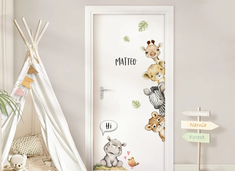 Klebekids Wandtattoo Türsticker Safaritiere mit & ohne Wunschname DK1155