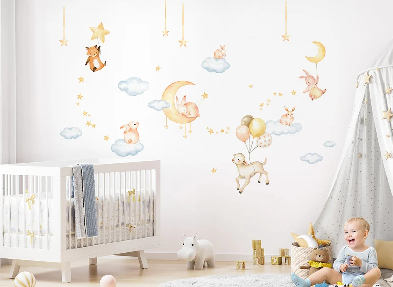 Wandtattoo Tiere Mond Sterne DK1100