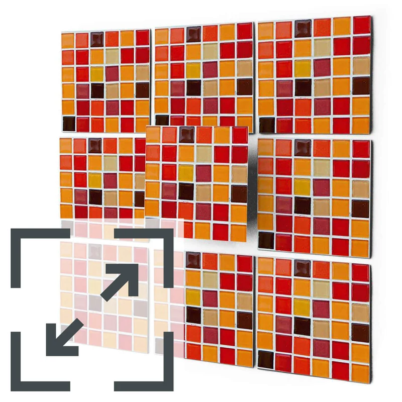 Eigene Größe - Fliesenaufkleber Set - Design: Mosaik Rot-Orange