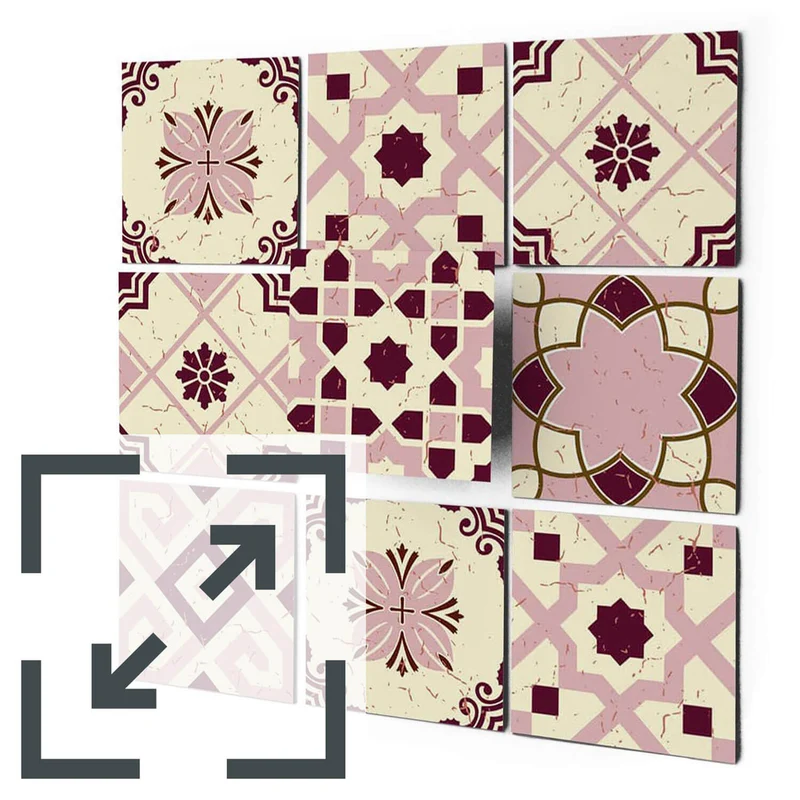 Eigene Größe - Fliesenaufkleber Set - Design: Mediterranean Tile Set - Red Purple