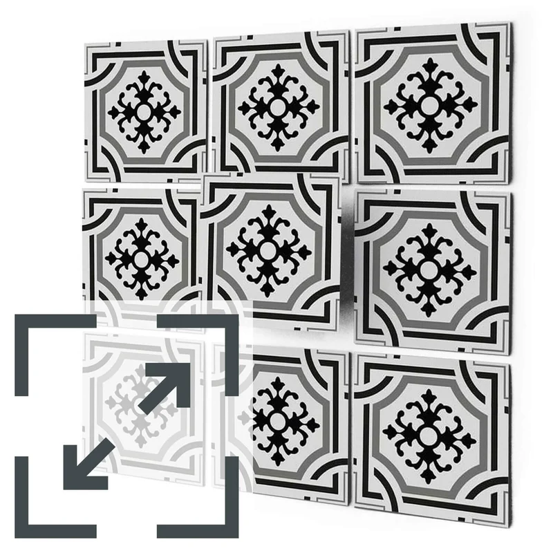 Eigene Größe - Fliesenaufkleber Set - Design: Grey Ornaments