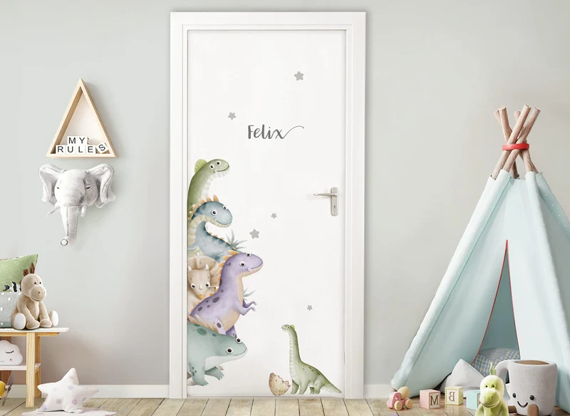 Wandtattoo Türsticker Dinos mit & ohne Wunschname DK1119