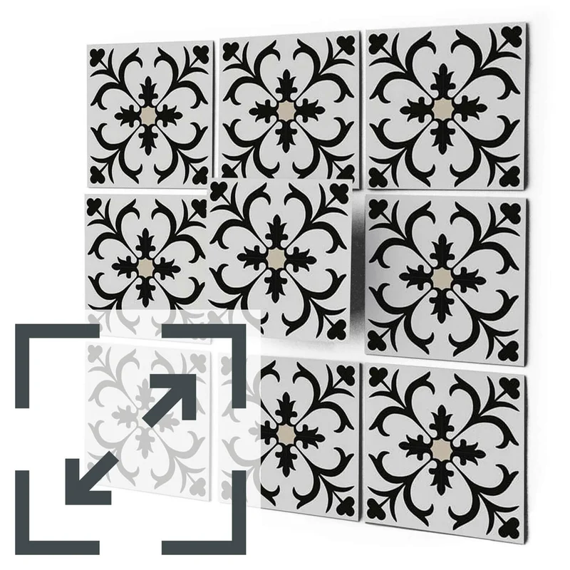 Eigene Größe - Fliesenaufkleber Set - Design: Black Flower Pattern