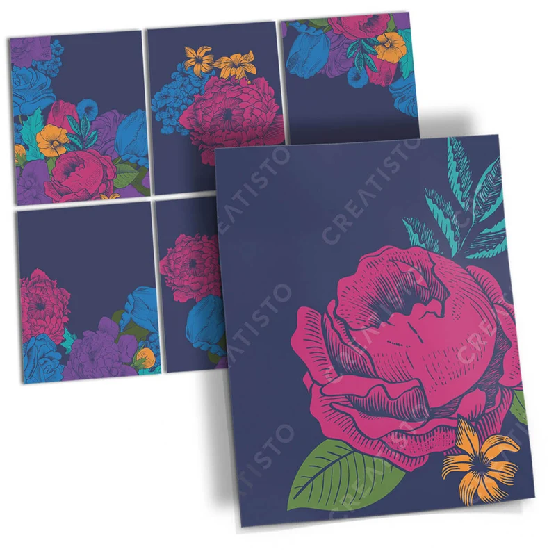 Musterfolie Fliesenaufkleber Set [rechteckig] - Design: Blumenmuster