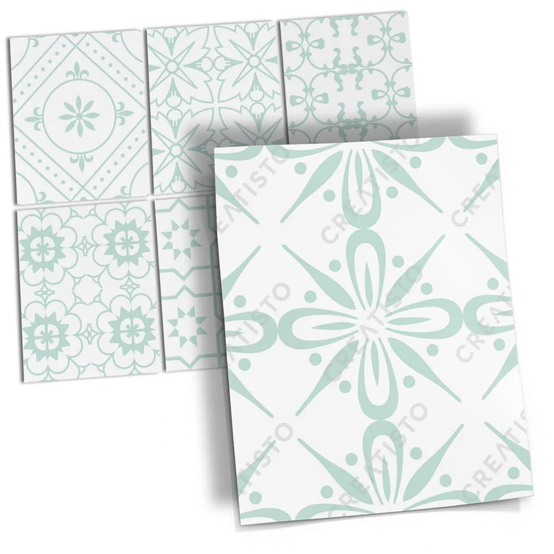 Musterfolie Fliesenaufkleber Set [rechteckig] - Design: Türkise Ornamente