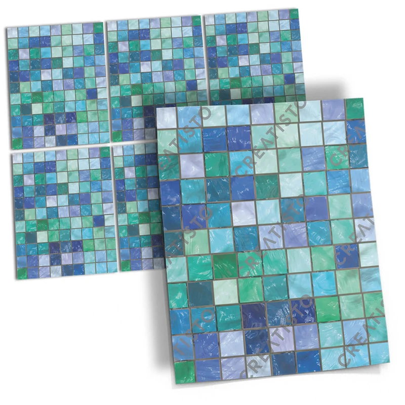 Musterfolie Fliesenaufkleber Set [rechteckig] - Design: Mosaik Grün-Blau