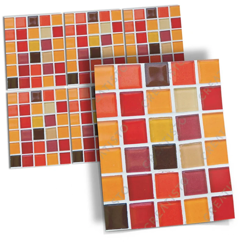 Musterfolie Fliesenaufkleber Set [rechteckig] - Design: Mosaik Rot-Orange