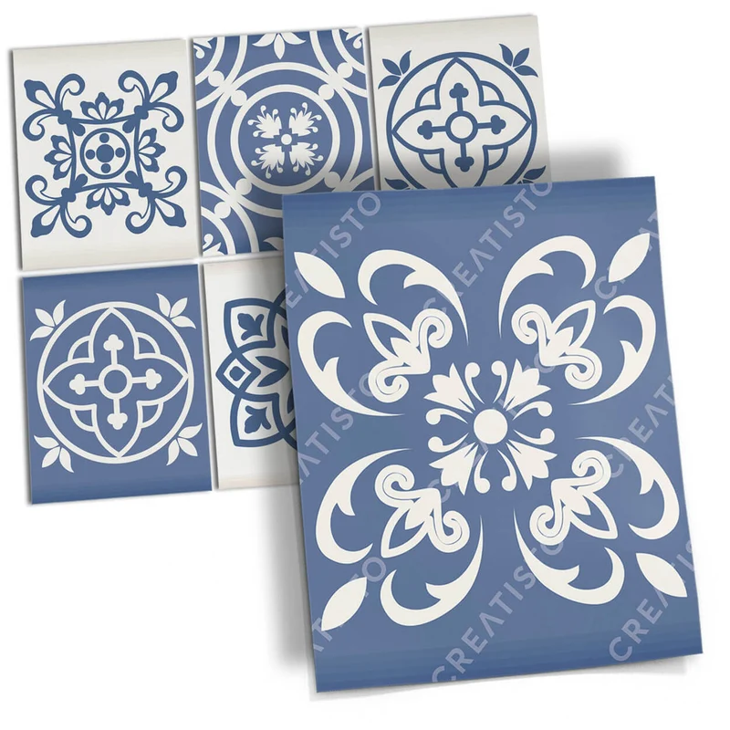Musterfolie Fliesenaufkleber Set [rechteckig] - Design: Nordic Blue Fliesen