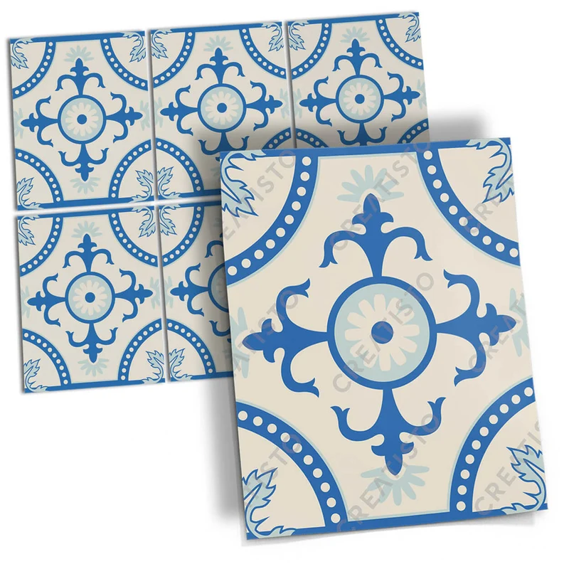 Musterfolie Fliesenaufkleber Set [rechteckig] - Design: Blue Pattern Line