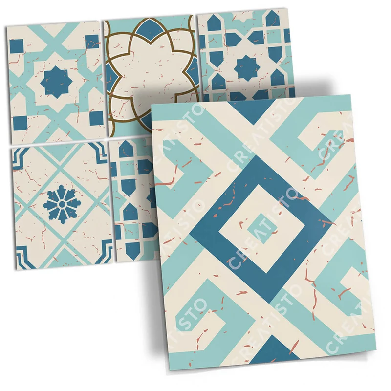 Musterfolie Fliesenaufkleber Set [rechteckig] - Design: Mediterranean Tile Set - Emerald Green