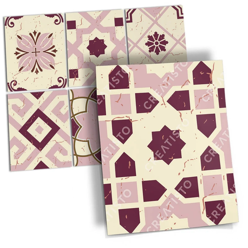 Musterfolie Fliesenaufkleber Set [rechteckig] - Design: Mediterranean Tile Set - Red Purple