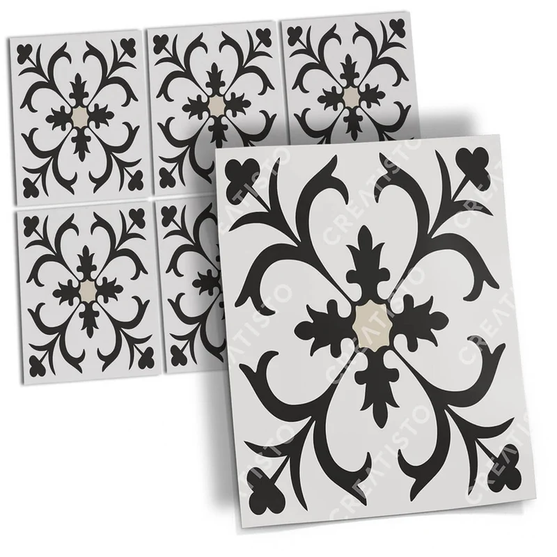 Musterfolie Fliesenaufkleber Set [rechteckig] - Design: Black Flower Pattern
