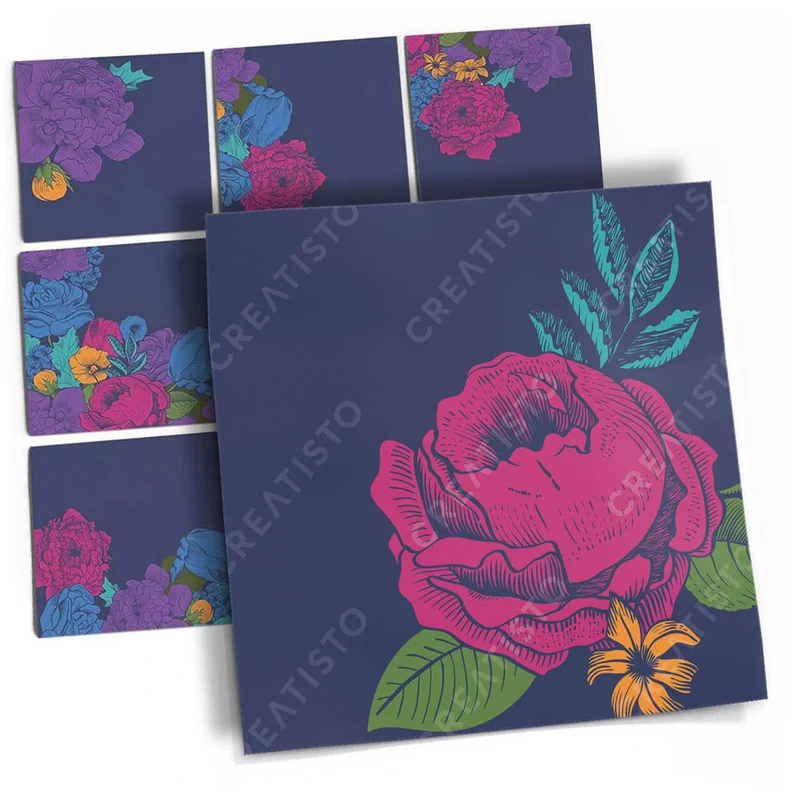 Musterfolie Fliesenaufkleber Set - Design: Blumenmuster