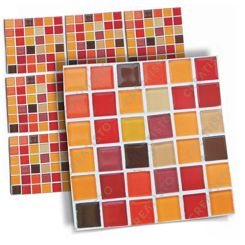 Musterfolie Fliesenaufkleber Set - Design: Mosaik Rot-Orange