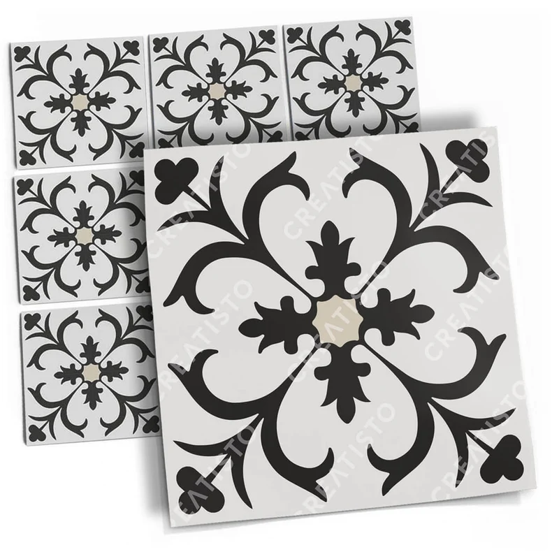 Musterfolie Fliesenaufkleber Set - Design: Black Flower Pattern