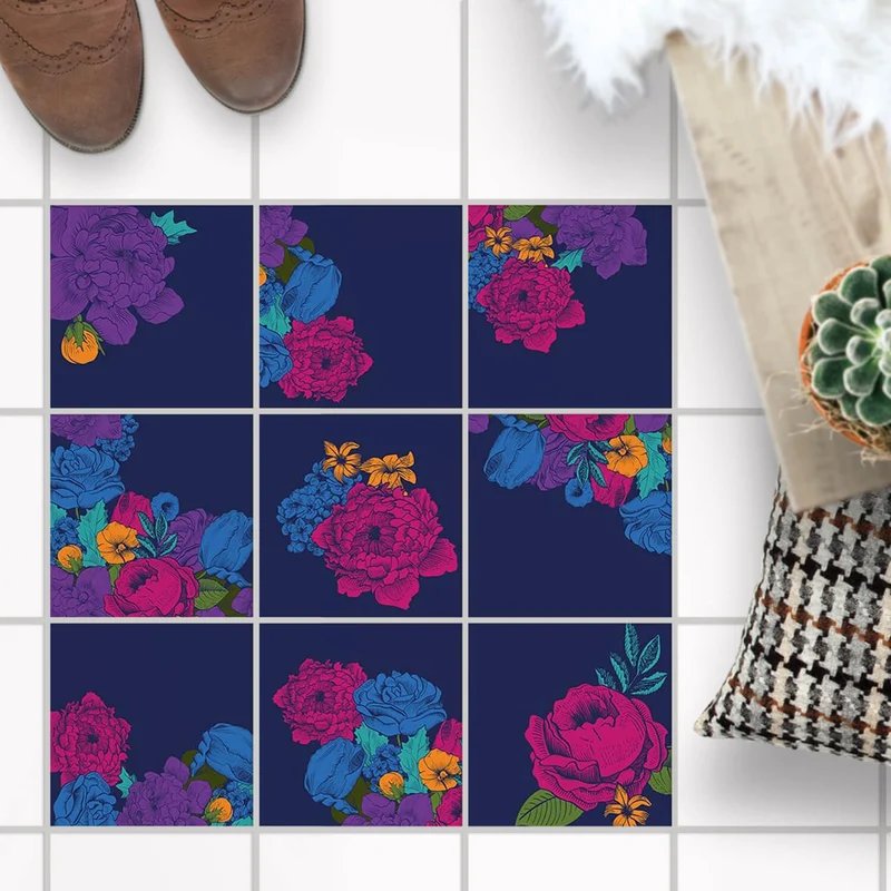 Fliesenaufkleber Boden für Küche & Bad - Design: Blumenmuster