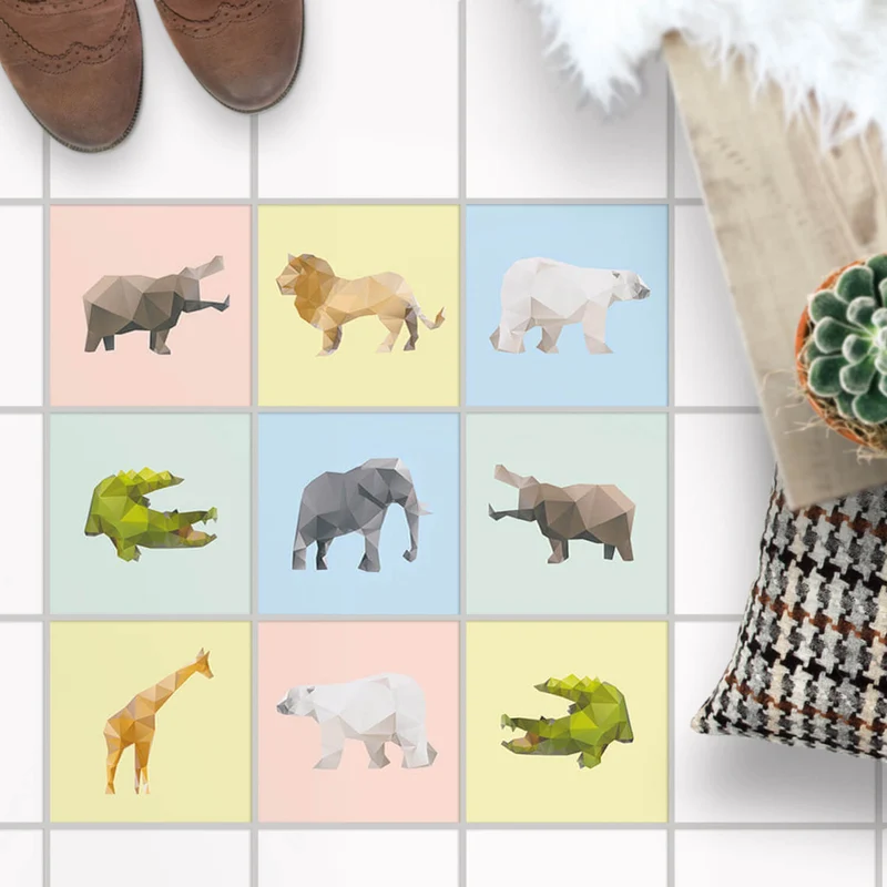 Fliesenaufkleber Boden für Küche & Bad - Design: Origami Tiere