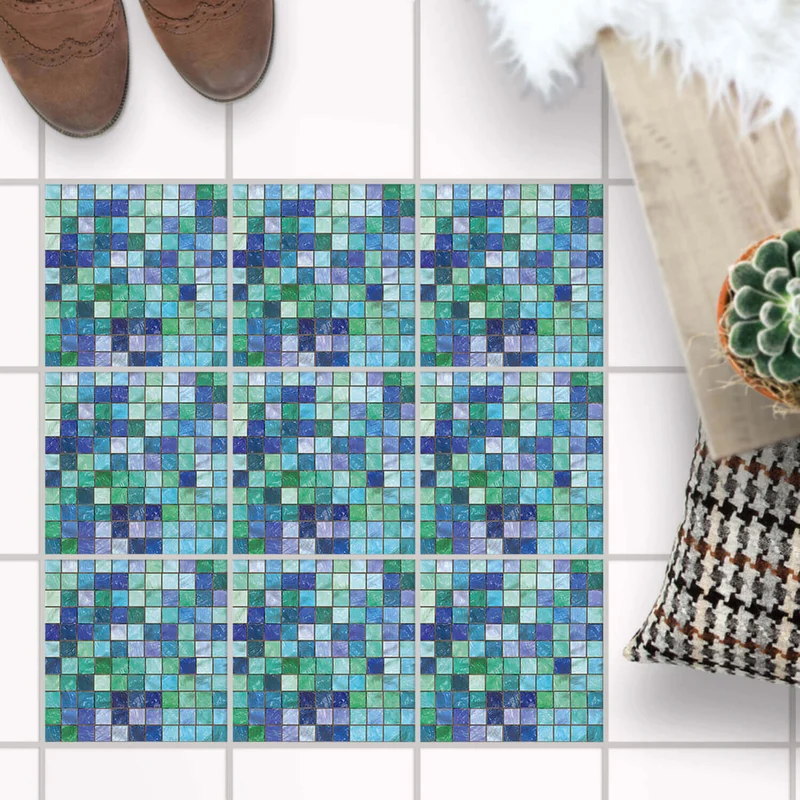 Fliesenaufkleber Boden für Küche & Bad - Design: Mosaik Grün-Blau