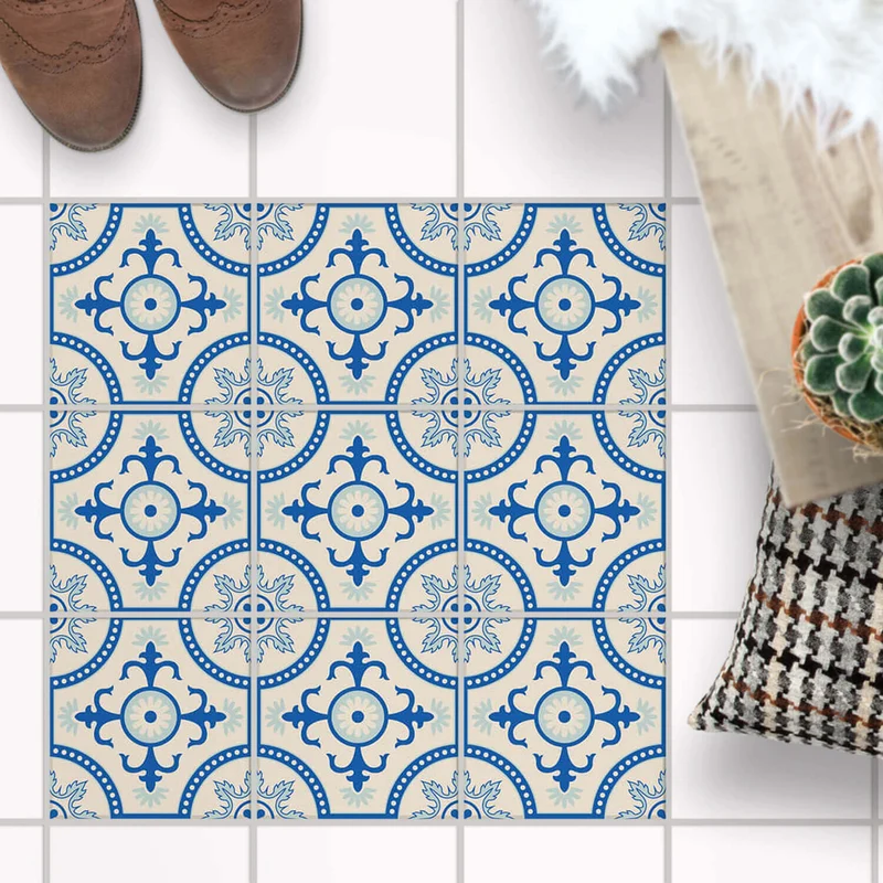 Fliesenaufkleber Boden für Küche & Bad - Design: Blue Pattern Line