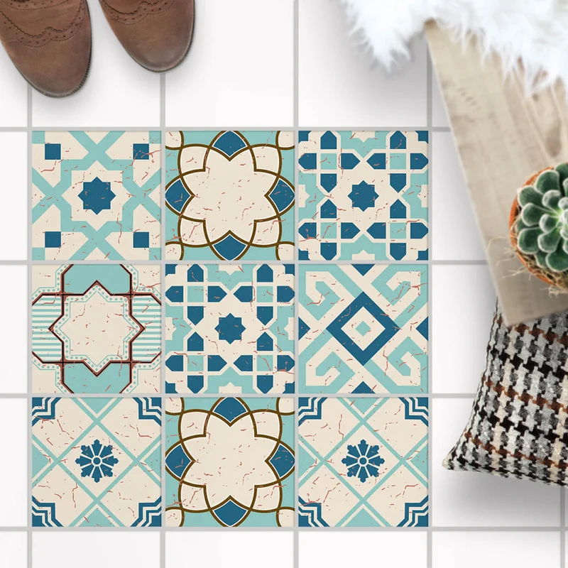 Fliesenaufkleber Boden für Küche & Bad - Design: Mediterranean Tile Set - Emerald Green