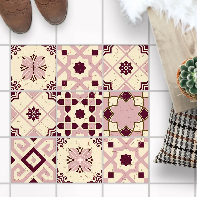 Fliesenaufkleber Boden für Küche & Bad - Design: Mediterranean Tile Set - Red Purple