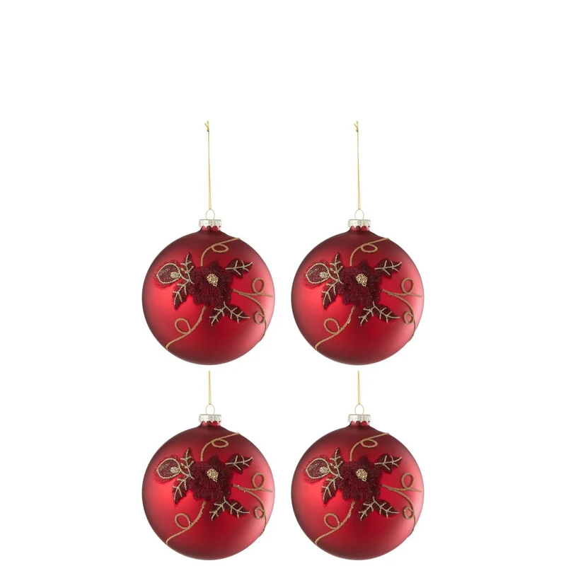 Box mit 4 Weihnachtskugeln, Blumenglas, Rot, klein