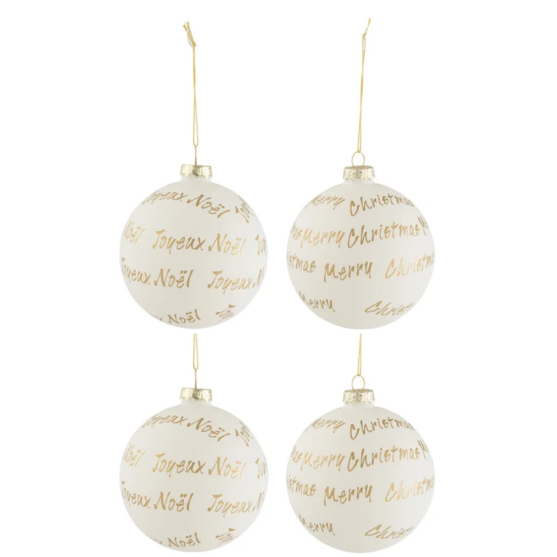Weihnachtskugeln - Glas - Weiß/Gold - 4 Stück