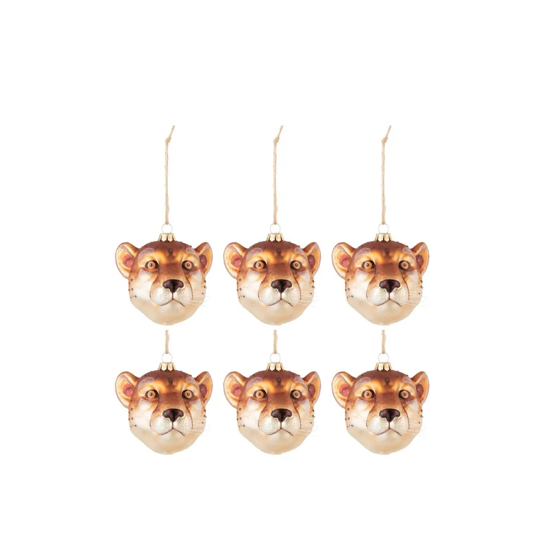 Weihnachtskugel Löwenkopf - Glas - Braun - 6er-Box