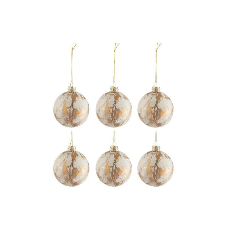 Weihnachtskugel Marmoroptik - Glas - Weiß/Gold - klein - 6er-Box