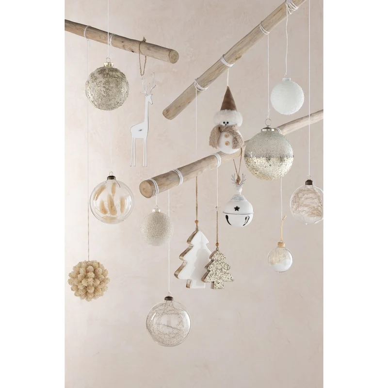Weihnachtskugel Snowy – Glas – Weiß – klein – 6er-Box
