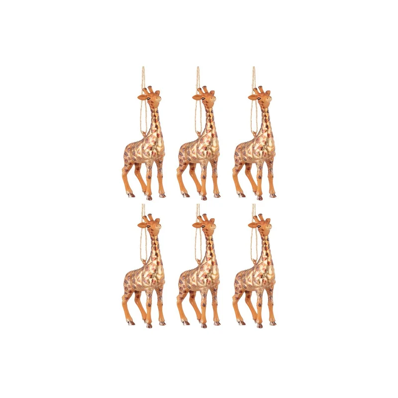 Schachtel mit 6 Weihnachtskugeln Giraffe Glass Brown Mix