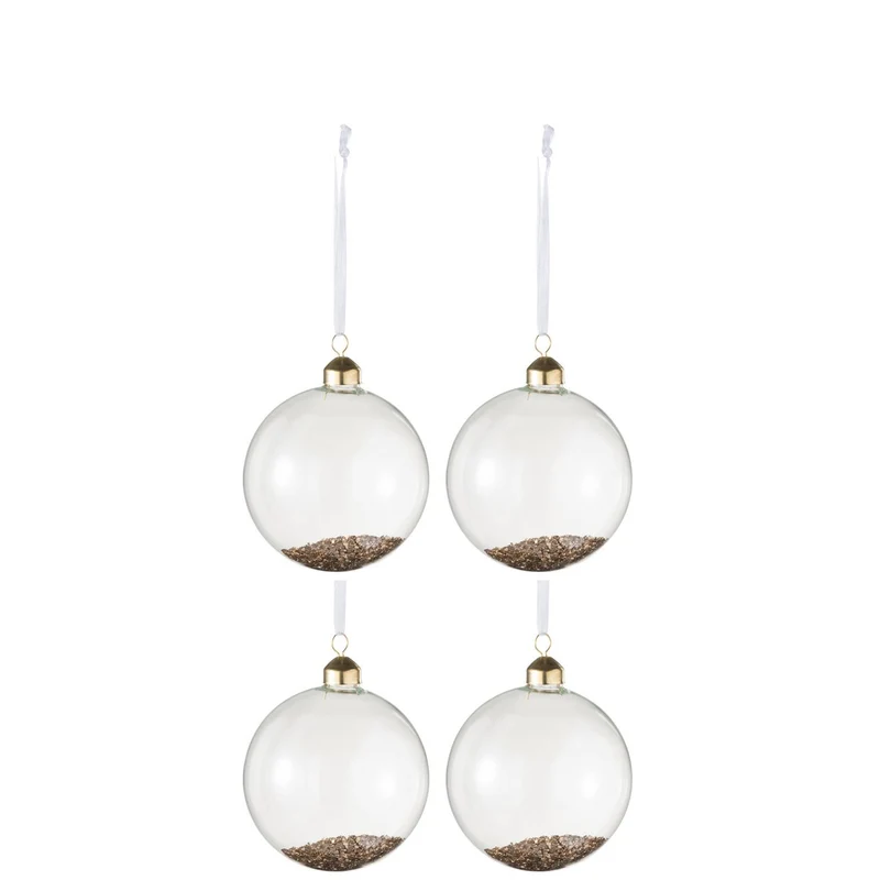 J-Line Weihnachtskugel – Glas – klar/gold – mittel – 4er-Box