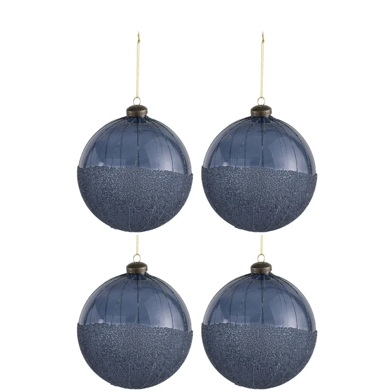 J-Line Weihnachtskugel Perlen – Glas – Blau – groß – 4er-Box
