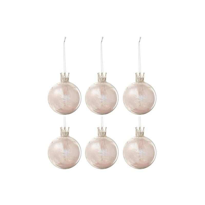 J-Line Weihnachtskugel Crown Plume – Glas – hellrosa – klein – 6er-Box