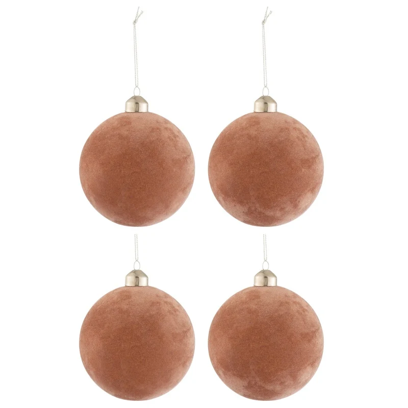 J-Line Weihnachtskugel – Samt/Glas – altrosa – mittel – 4er-Box