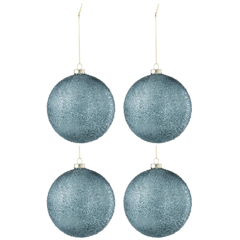 J-Line Weihnachtskugel Perlen – Glas – Blau – groß – 4er-Box