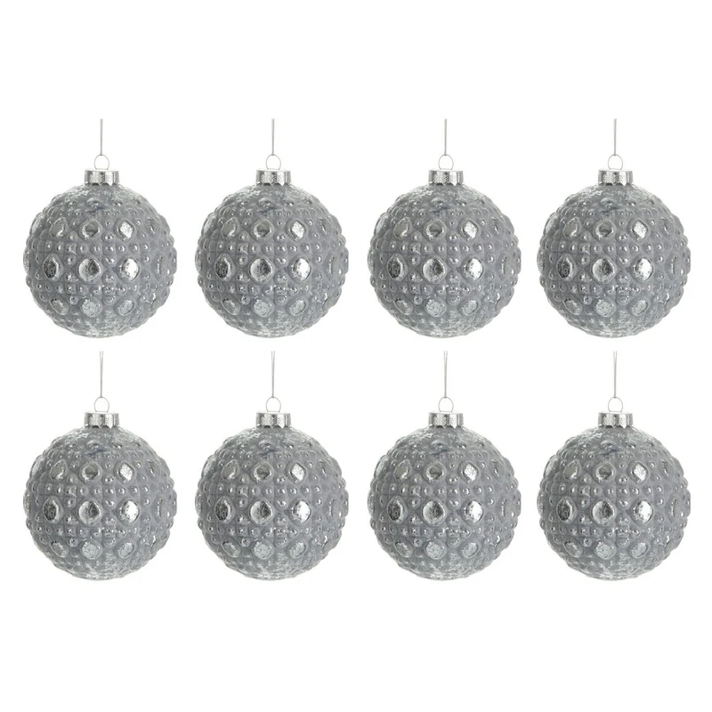 J-Line Box mit 8 Weihnachtskugeln, rundes Muster, Glas, Antikgrau, klein, 8 cm