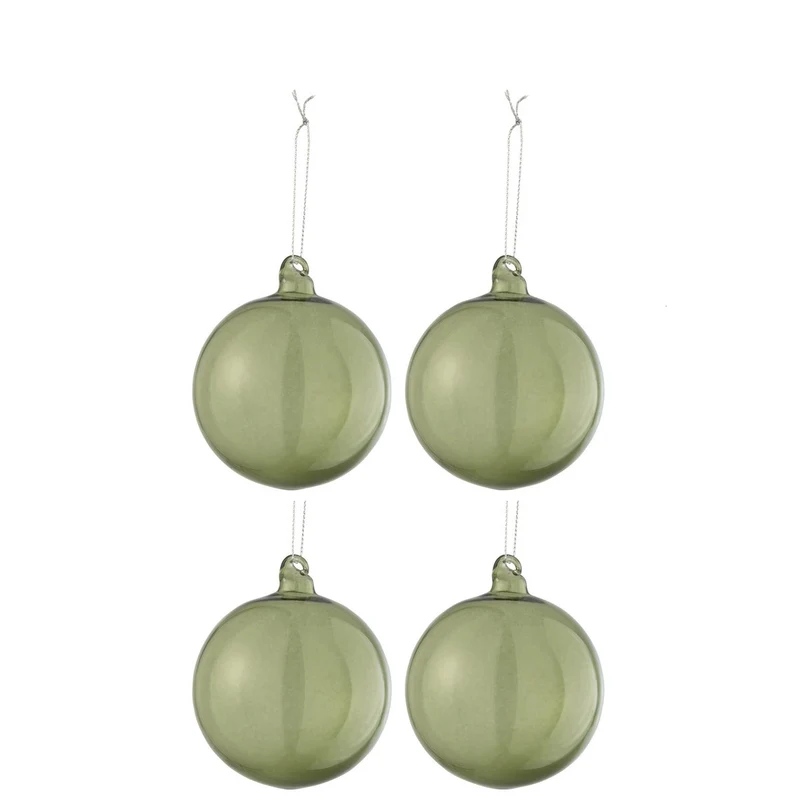 J-Line Weihnachtskugel, schlicht – Glas – grün – mittel – 4er-Box