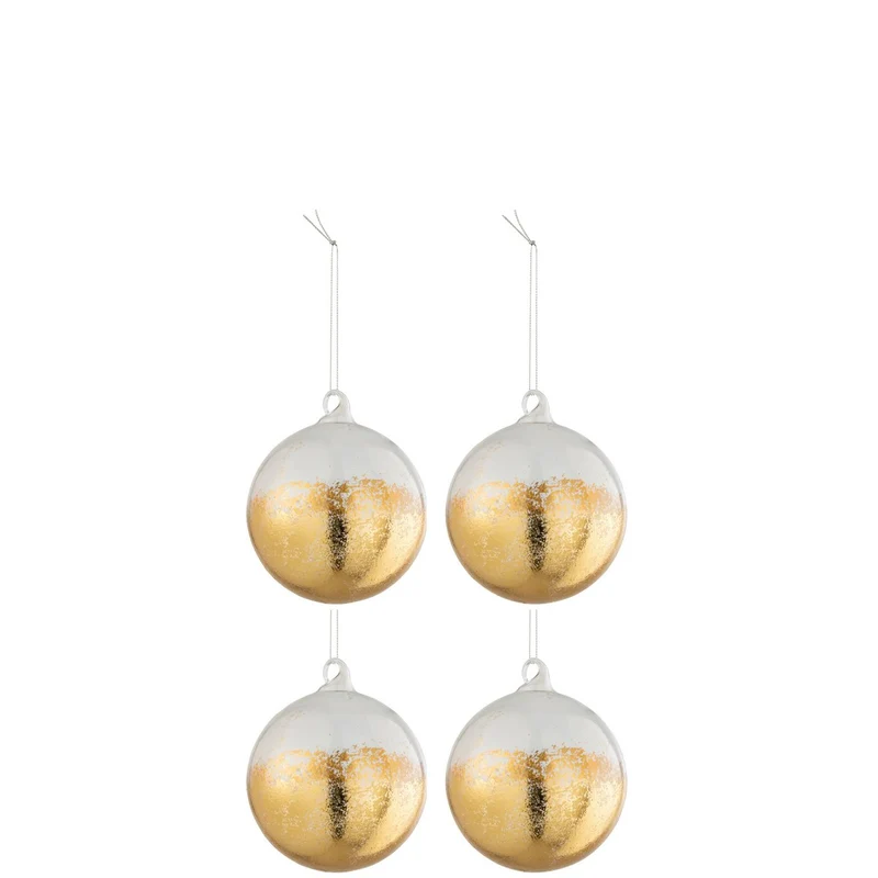 J-Line Box mit 4 Weihnachtskugeln, glänzendes Gold, Glas, transparent, mittelgroß