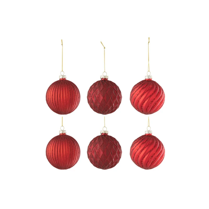 J-Line Weihnachtskugeln – Glas – gerippt/kariert – rot