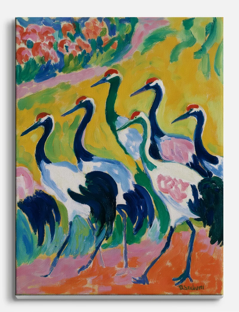 Cranes in Bold Colour Canvas Print