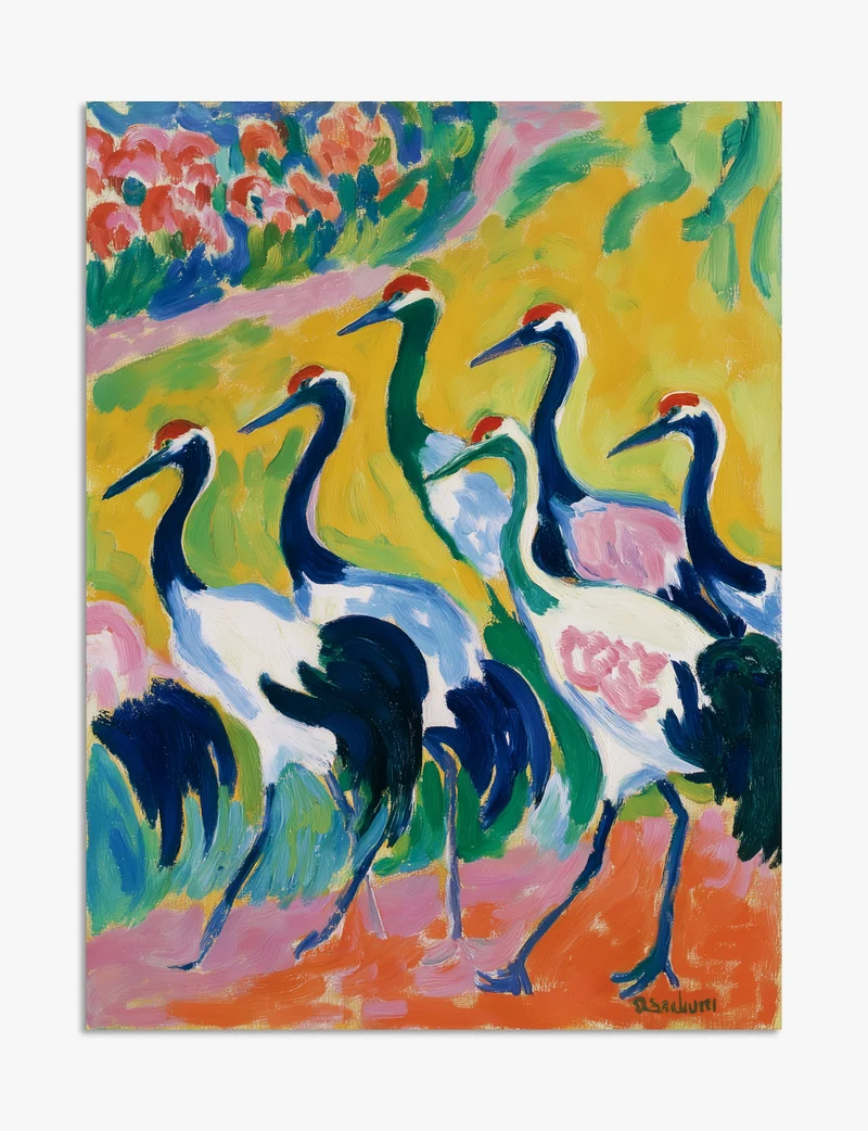 Cranes in Bold Colour Art Print