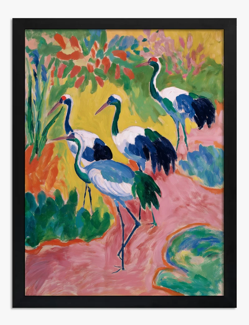 Three Cranes in a Pink Garden Art Print