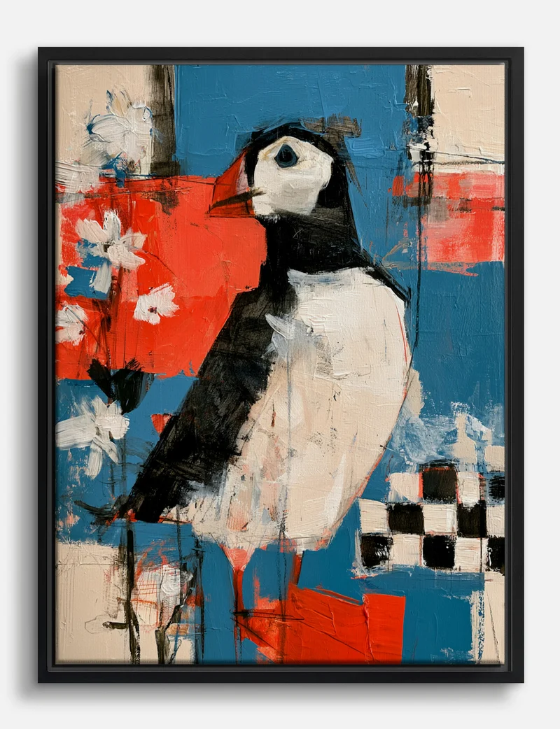 Puffin in Red and Blue Canvas Print